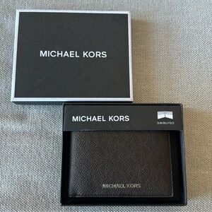 NWT Michael Kors Men’s Jet Set Leather MK Logo Print Wallet Brown Black